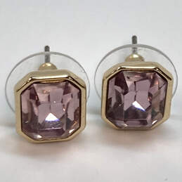 Designer J. Crew Gold-Tone Crystal Cut Purple Stone Pushback Stud Earrings alternative image