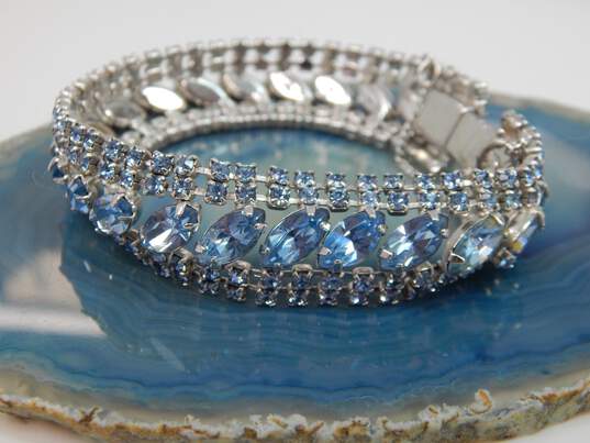 Vintage Weiss Blue Icy Rhinestone Silver Tone Bracelet 23.9g image number 3