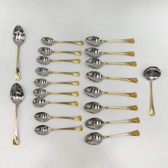Vintage Estia Korea Stainless Glossy Gold Accent Flatware Set for 8 image number 4