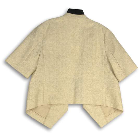 Ann Taylor Womens Beige Shimmer Short Sleeve Open Front Jacket Size Large image number 2