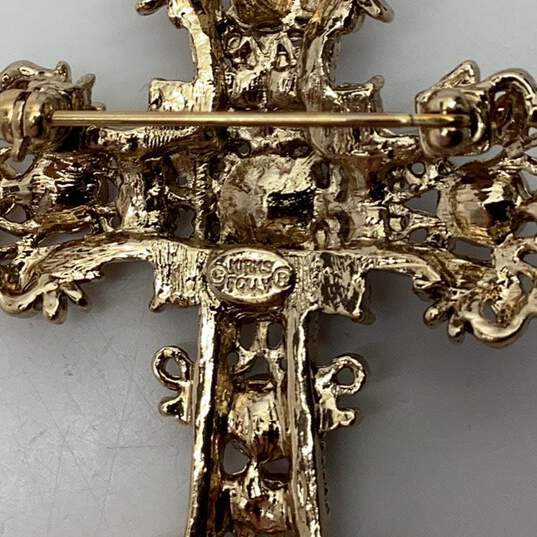 Designer Kirks Folly Gold-Tone Crystal Rhinestone Cross Pendant Brooch Pin image number 2