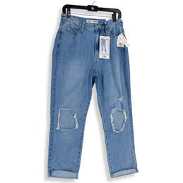 NWT Womens Blue Denim Distressed 5-Pocket Design Mom Jeans Size 11