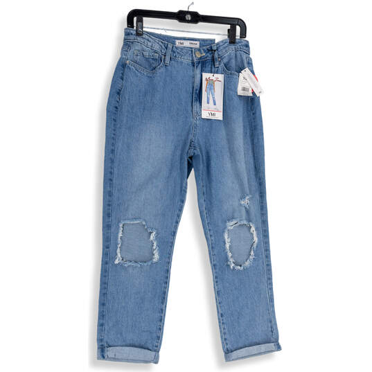 NWT Womens Blue Denim Distressed 5-Pocket Design Mom Jeans Size 11 image number 1