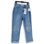 NWT Womens Blue Denim Distressed 5-Pocket Design Mom Jeans Size 11 image number 1