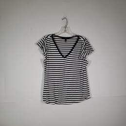 Womens Striped Regular Fit Short Sleeve V-Neck Pullover T-Shirt Size Medium