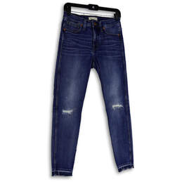 Womens Blue Denim Medium Wash Distressed Pockets Skinny Leg Jeans Size 27
