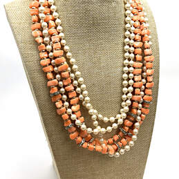 Designer J. Crew Orange Multi Strand Pearl Layered Beaded Necklace