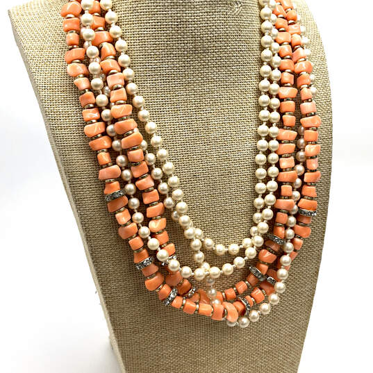Designer J. Crew Orange Multi Strand Pearl Layered Beaded Necklace image number 1