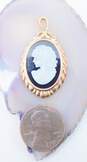 Vintage 14k Yellow Gold Opal & Onyx Cameo Pendant 3.2g image number 4