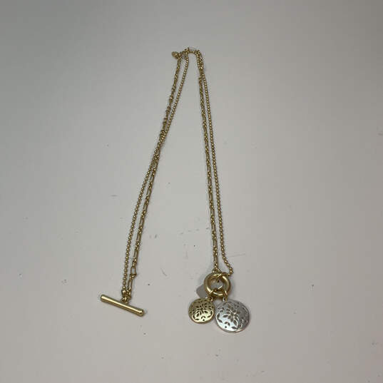 Designer Lucky Brand Gold-Tone Double Circle Classic Pendant Necklace image number 3
