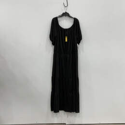 NWT Womens Black Short Sleeve Pleated Scoop Neck Pullover Maxi Dress Sz 3X