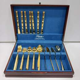 Bamboo Gold Tone 52pc Flatware Set in Wood Case