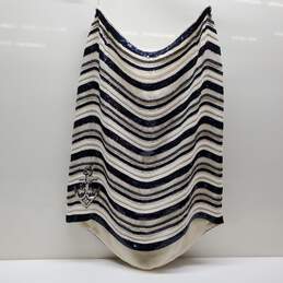 ESCADA Silk Cream Beaded & Blue Sequin Striped Nautical Skirt Sz 44