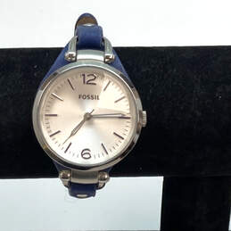 Designer Fossil Georgia ES-3318 Silver-Tone Leather Strap Analog Wristwatch