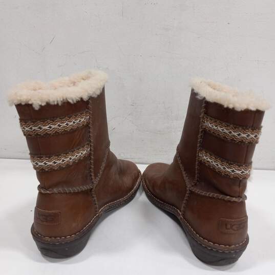Ugg Women's S/N 3336 Brown Leather Lillie Sheepskin Winter Boots Size 10 image number 3