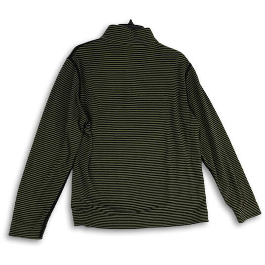 Womens Green Black Striped Long Sleeve 1/4 Zip Pullover Sweater Size Large image number 2