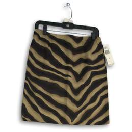 NWT Lauren Ralph Lauren Womens Brown Animal Print Back Zip A-Line Skirt Size 4