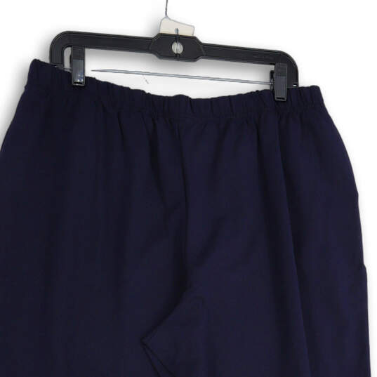 Womens Navy Blue Elastic Waist Slash Pocket Pull-On Ankle Pants XL Petite image number 4