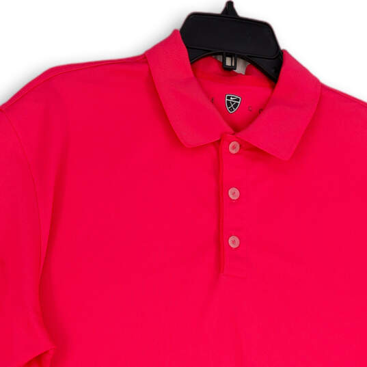 Mens Pink Short Sleeve Spread Collar Regular Fit Golf Polo Shirt Size Large image number 2