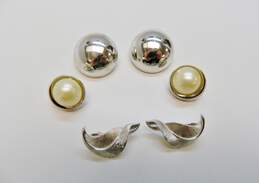 Vintage Crown Trifari Faux Pearl & Silver Tone Clip-On Earrings 43.1g