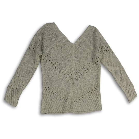 NWT Womens Gray Knitted V-Neck Long Sleeve Pullover Sweater Size XL image number 2