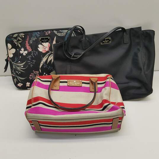 Buy the Kate Spade Assorted Bundle Lot Set Of 3 Multi Canvas Nylon Case  Satchel Tote Bags Handbags