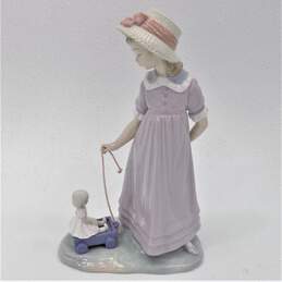 Vntg Lladro Retired Little Girl Pulling Doll In Wagon Porcelain Figurine