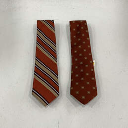 NWT Lot Of 2 Mens Red Beige Striped Silk Four In Hand Knot Pointed Necktie