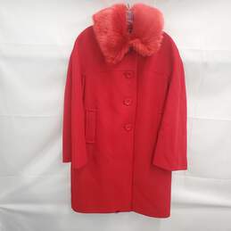 Kate Spade New York Faux Fur Collar Engine Red Wool Overcoat Women's Size 10