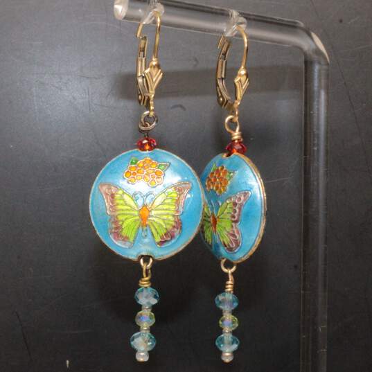 Assortment of 3 Pairs Gold Filled Cloisonné Earrings - 13.24g image number 9