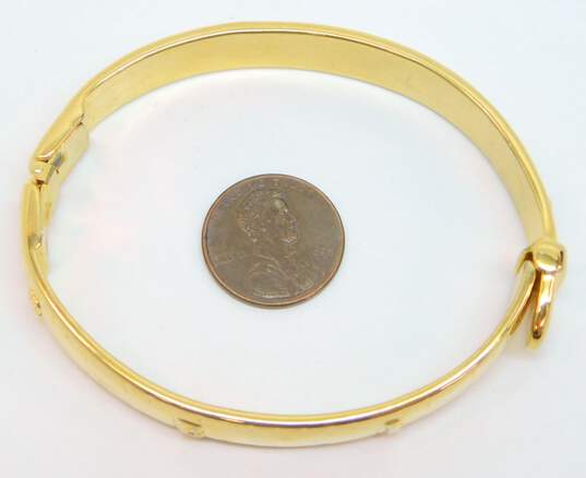 KJL Kenneth Jay Lane Goldtone Measuring Tape Hinged Bangle Bracelet 35.8g image number 7