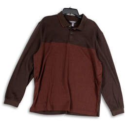 Mens Brown Colorblock Long Sleeve Spread Collar Pullover Sweater Size XL