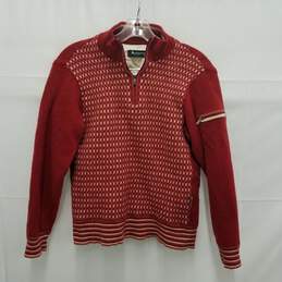 Aquascutum Golf Wool & Silk lining Half Zip Rust Color Pattern Sweater Size SM