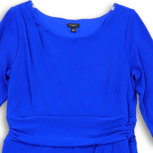 Womens Blue Draped Long Sleeve Round Neck Knee Length Sheath Dress Size 14 image number 3