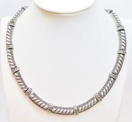 Judith Jack 925 Marcasite Accented Art Deco Twisted Rope Paneled Collar Necklace 83g
