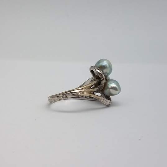 Textured 14k White Gold Triple Fw Pearl Sz 7 1/2 Ring 6.3g image number 3