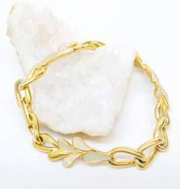 Vintage Trifari Gold Tone Enamel Leaf Chain Bracelet 14.1g alternative image