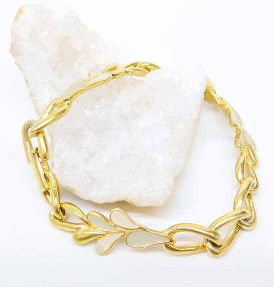 Vintage Trifari Gold Tone Enamel Leaf Chain Bracelet 14.1g image number 2