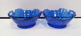Pair of Mid-Century Blue Glass Serving Bowls