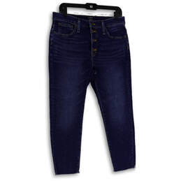 Womens Blue Denim Medium Wash Pockets Button Fly Skinny Jeans Size 30P