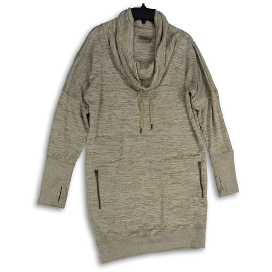 Womens Tan Cowl Neck Drawstring Zipper Pocket Sweater Dress Size Large image number 1