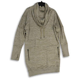 Womens Tan Cowl Neck Drawstring Zipper Pocket Sweater Dress Size Large