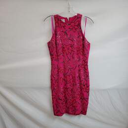 Cache Carmen Marc Valvo Vintage Silk Magenta Beaded Floral Sleeveless Dress WM Size 4 alternative image