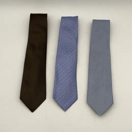 NWT Mens Blue Brown Geometric Silk Adjustable Designer Neckties Lot Of 3