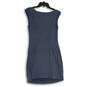LOFT Womens Blue White Round Neck Sleeveless Sheath Dress Size Medium image number 2