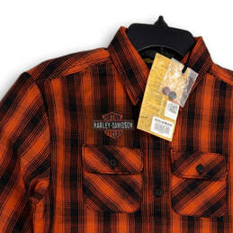 NWT Womens Black Orange Plaid Collared Long Sleeve Button-Up Shirt Size XS