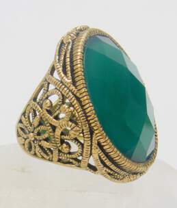 Barse Brass Faceted Green Agate Oval Open Scrolled Statement Ring 22g