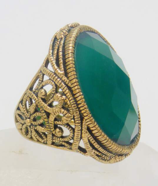 Barse Brass Faceted Green Agate Oval Open Scrolled Statement Ring 22g image number 1