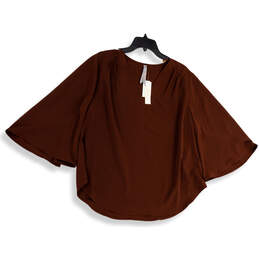 NWT Womens Brown V-Neck Kimono Sleeve Pullover Blouse Top Size 1X