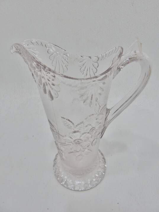 Vintage 10 Inch Floral Crystal Glass Pitcher image number 2